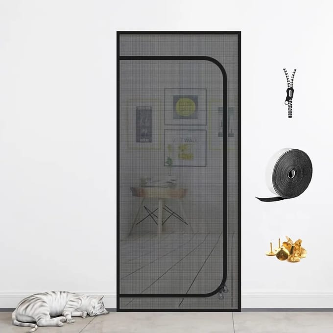 Kattenbestendige hordeur met naadloze ritssluiting 95x220cm
