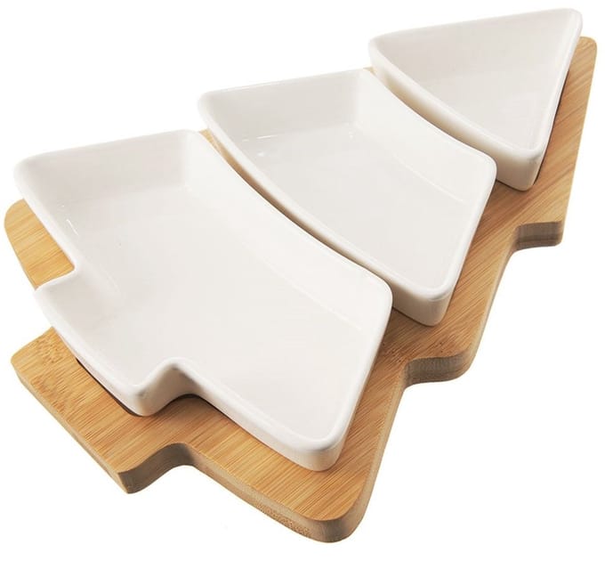Orion - Porseleinen Snackschalen - Wit - 28 cm - Bamboe Tafelblad