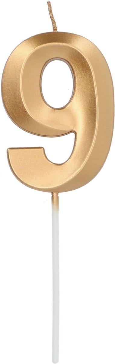 Folat - Kaars Glamour Goudkleurig Metallic - cijfer 9