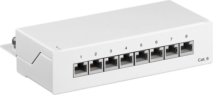 CAT6 Gigabit Desktop Patch Panel 1U met 8 poorten - afgeschermd / wit