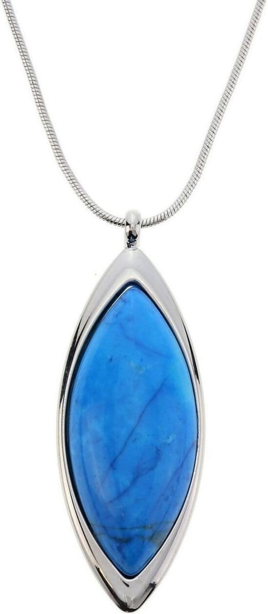 Behave® Ketting zilverkleur met turquoise hanger - 40 cm