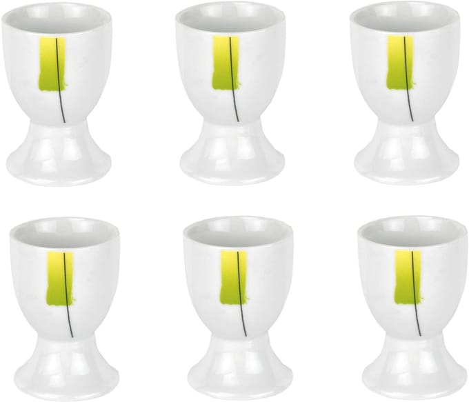 Set van 6 Manhattan eierdopjes 4,8cm porselein wit met decoratie