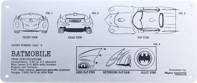 FaNaTtik Batman Metalen wandbord DC Comics Tin Sign Batmobile Schematic Multicolours