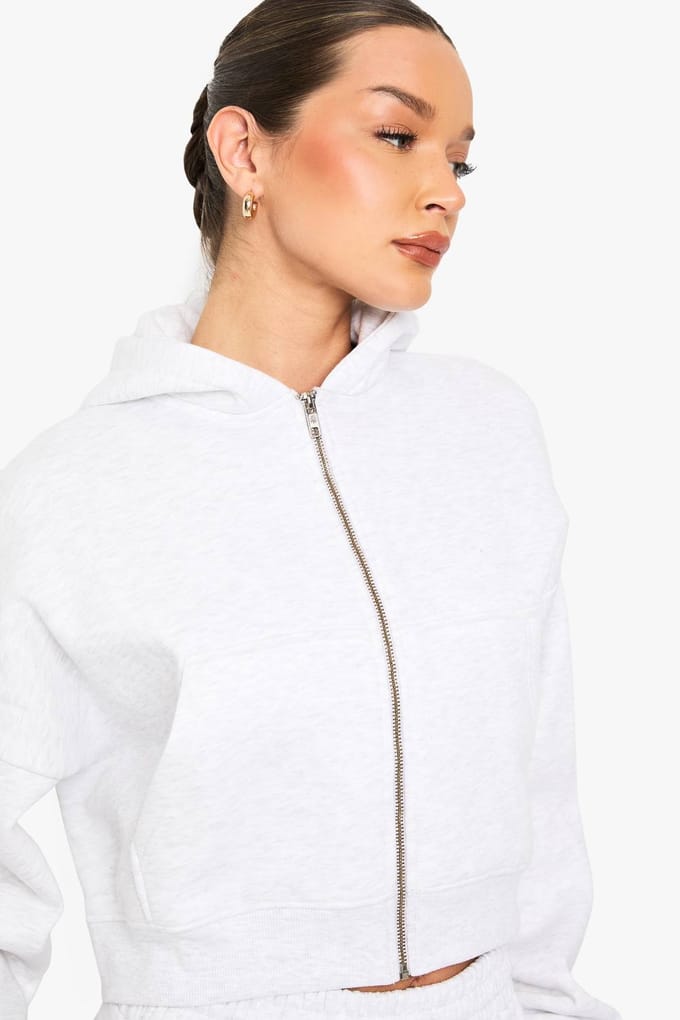 boohoo Dames Boxy Hoodie met Ballonmouwen Oversized met Ritssluiting | Asgrijs | Maat: XL