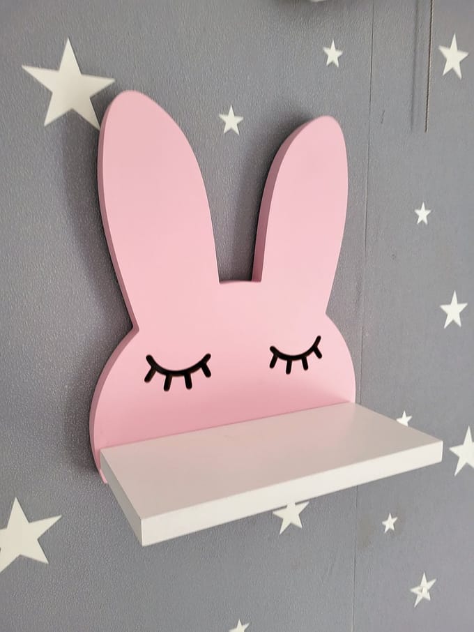 Wandplank Konijn voor Kinderkamer - Roze Oren & Oogjes