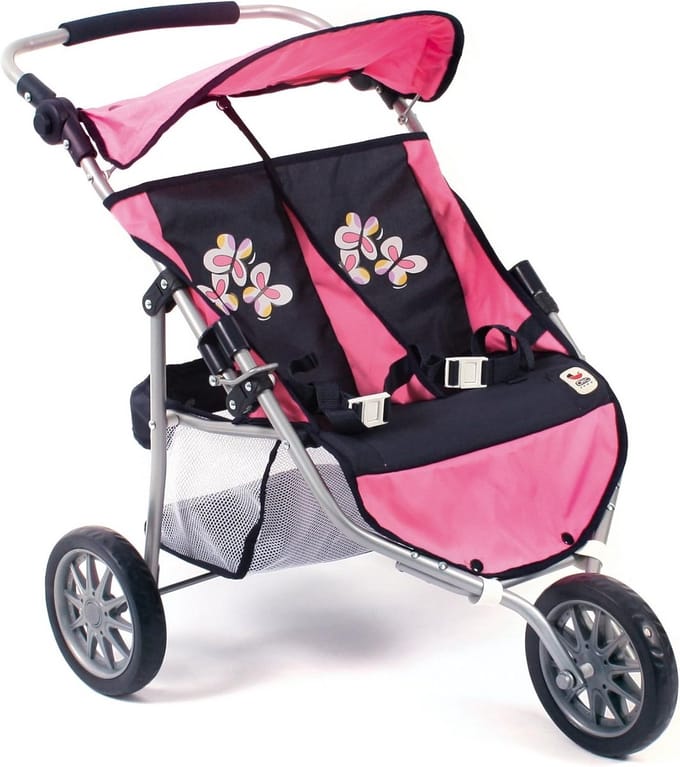 Kinderwagen Dubbel Jogger - Inklapbare Tweeling Buggy met Verstelbaar Handvat en Ruim Opbergnet