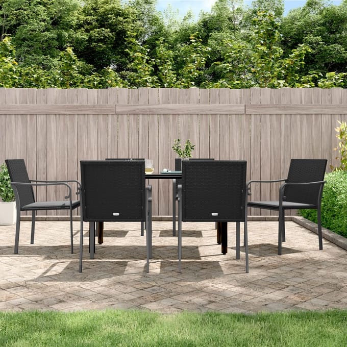vidaXL - 7-delige - Tuinset - met - kussens - poly - rattan - en - staal