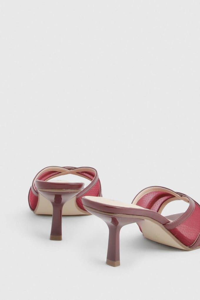 boohoo Dames Mesh Mid Stiletto Hak Mules | Bordeaux Rood | Maat: 36