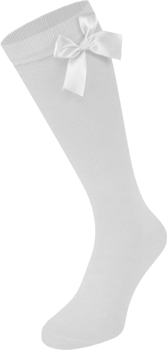 Katoenen kniekousen met strik – White – 31-34