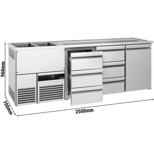 GGM Gastro Biertheke PREMIUM - 2500x700mm - 1 Tür & 6 Schubladen Zilver