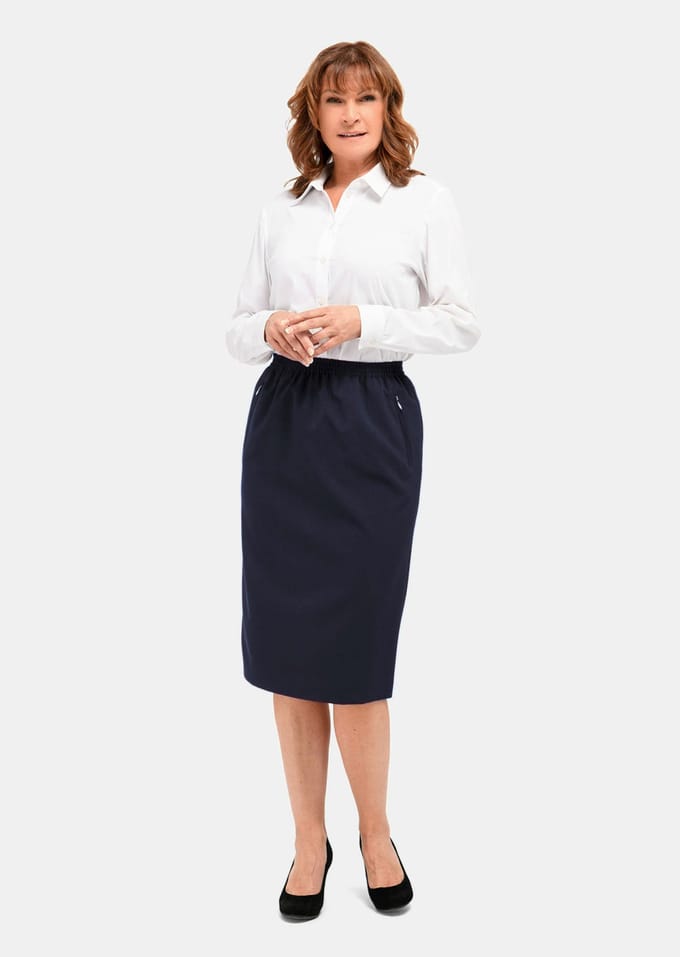 Kreukvrije rok met elastische tailleband - marine - Gr. 44 van Goldner Fashion