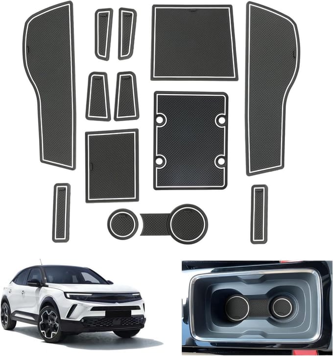 Opel Mokka B en Mokka-e 2021-2025 Antislip Rubbermatten voor Center Console en Deuren, Wit