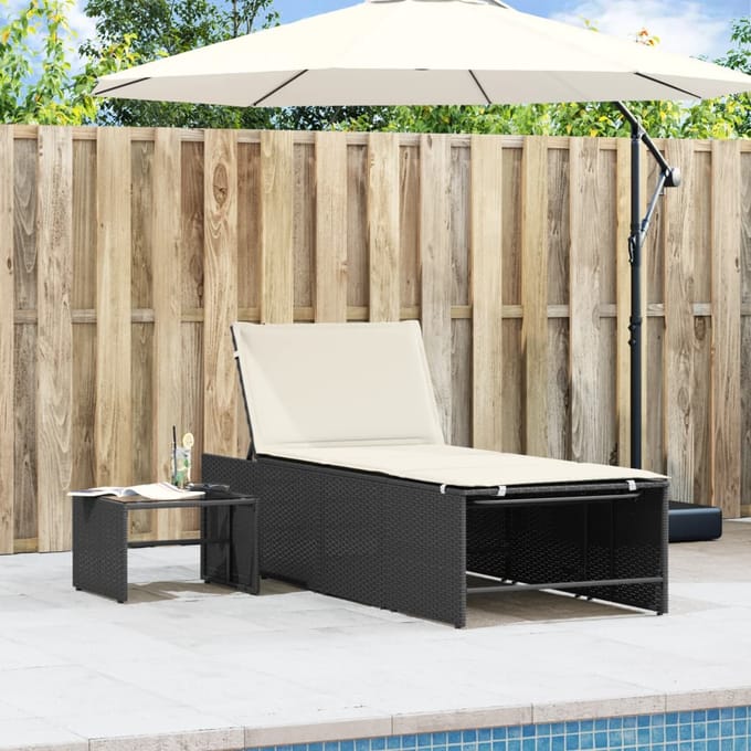 vidaXL - Modulaire - ligbedden - 2 - stuks - met - tafel - zwart - poly - rattan