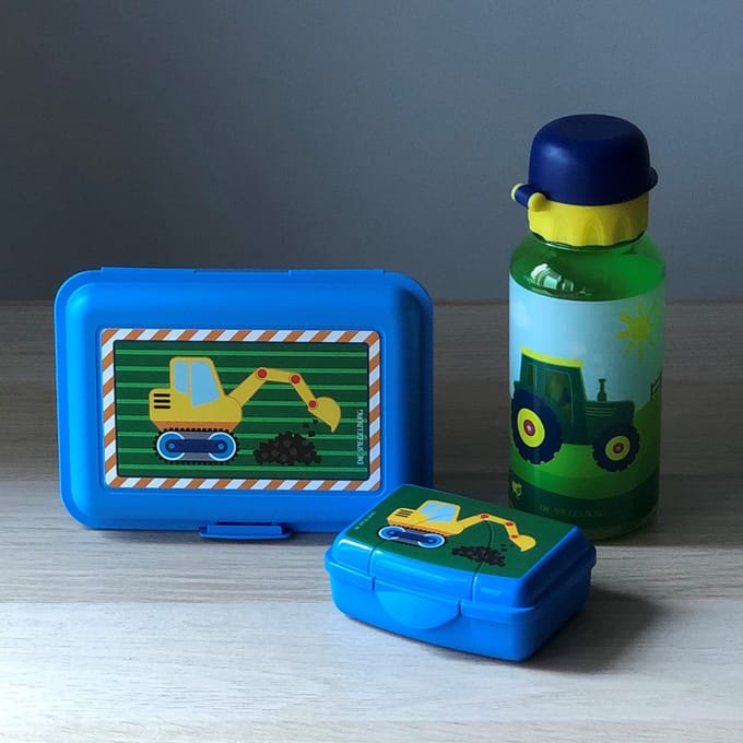 Graafmachine lunchboxje met Tractor drinkfles en Graafmachine mini snackbox - Die spiegelburg serie Later als ik groot ben ...