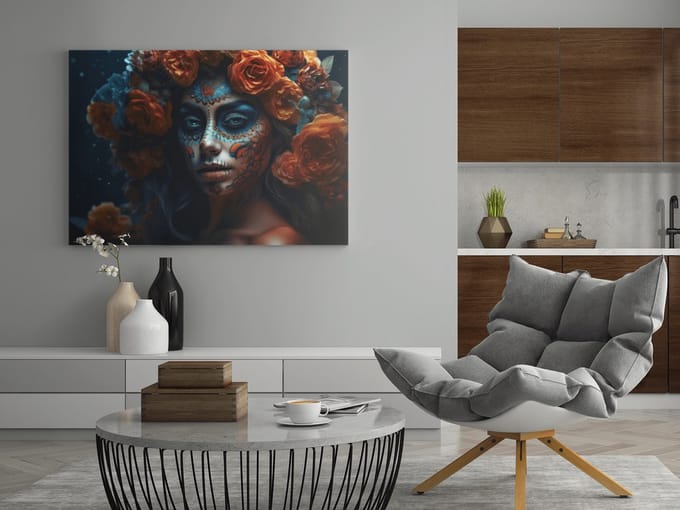 Canvas Schilderij - Dia de Los Muertos - Wall Art - 60x40x2 cm