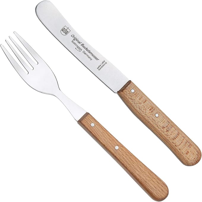 RÖR Solingen Ontbijtmes Buckels – Lemmet 11,5 cm – Set met Vork – Beukenhout – 2 delig set