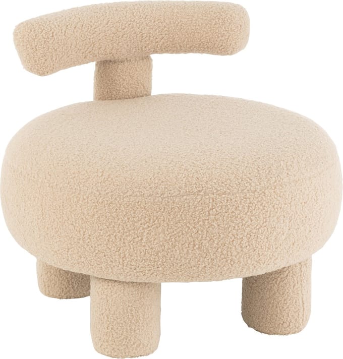 J-Line kruk Rond met Rugleuning Bouclé - textiel - beige