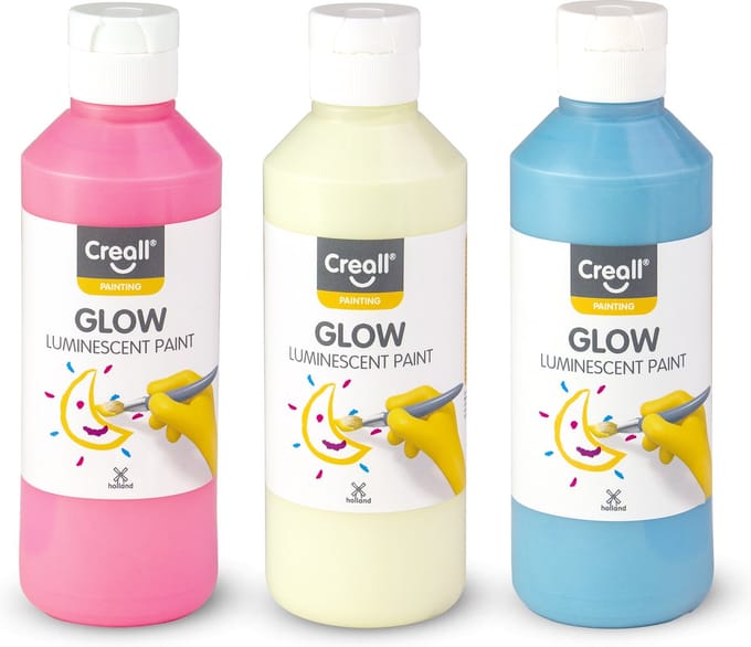 Glow Verf - assortiment - 3x 250ml - Neemt licht op en geeft dit in het donker af