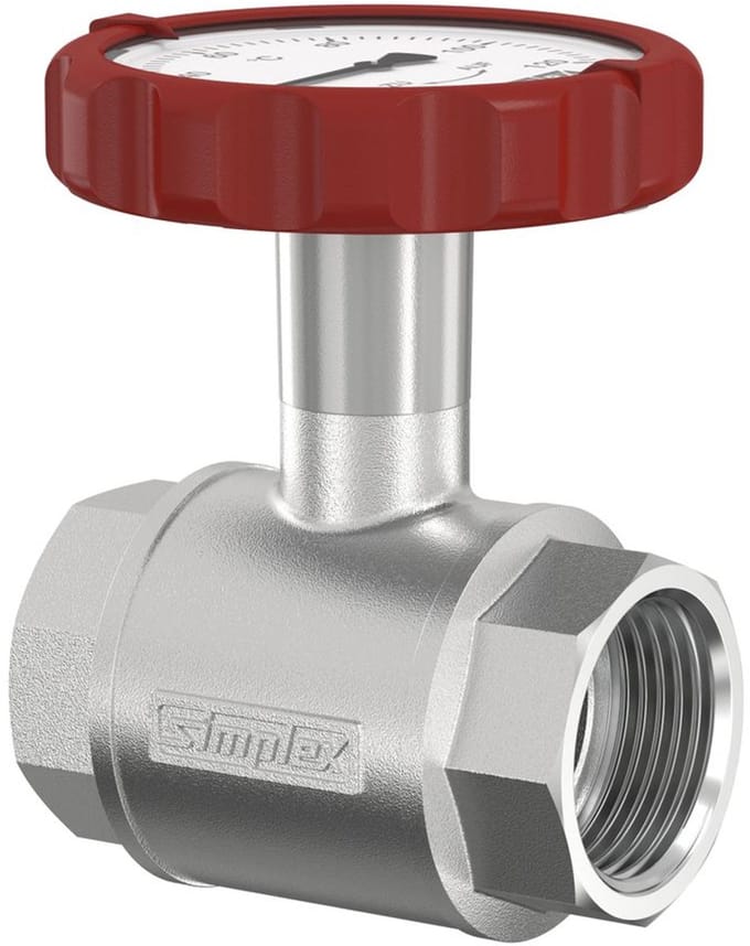 Flamco Kogelkraan m. thermometergreep, rood DN32 G1 1/4i PN16 MS vern., F10126