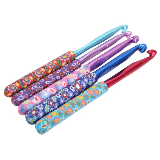 5 Pièces Crochets de Crochet Design Ergonomique Manche Doux Robuste Durable Brillant Identification Facile Aiguille de Crochet Largement Utilisée blue