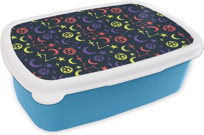 Broodtrommel Blauw - Lunchbox - Brooddoos - Sterren - Planeten - Design - 18x12x6 cm - Kinderen - Jongen