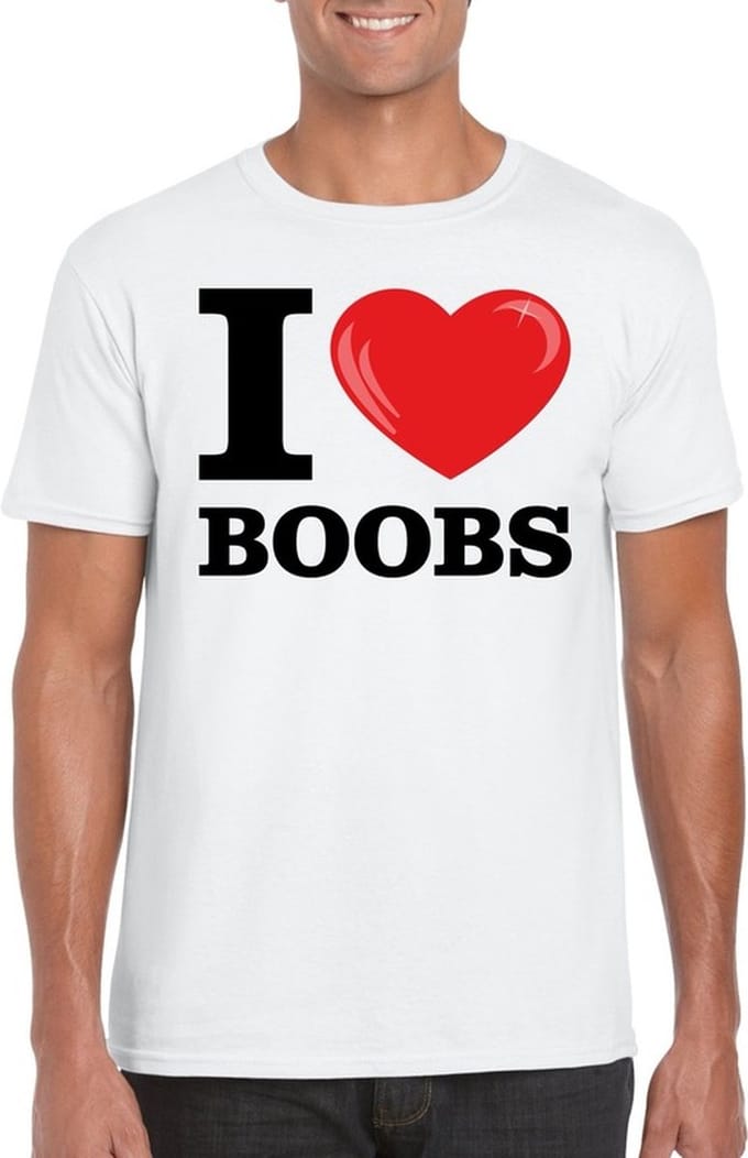 I love boobs t-shirt wit heren S