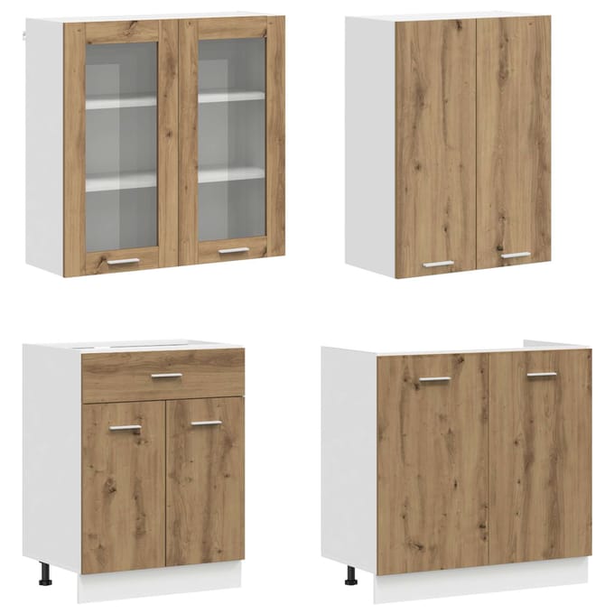 vidaXL - Keukenblok - LYON - 4 - st - Artisanaal - eiken - Bewerkt - hout