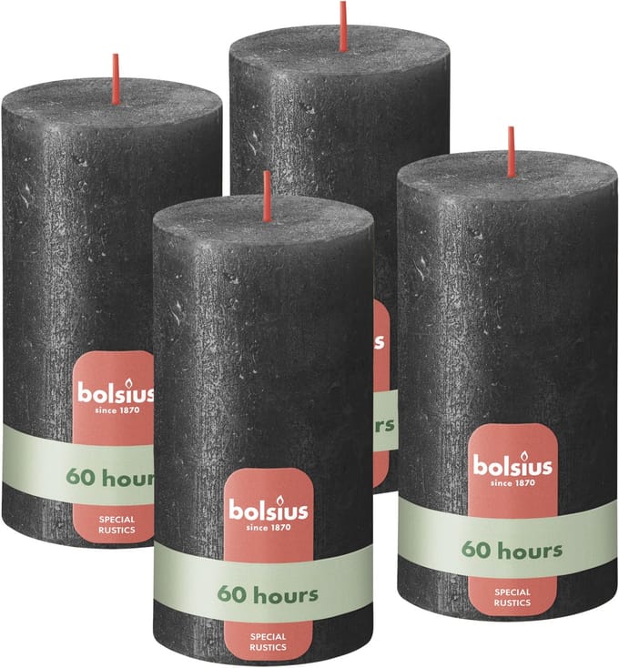 Bolsius - Rustieke kaars Shimmer - 4 Stuks - Metallic Antraciet - 13cm - 60 branduren