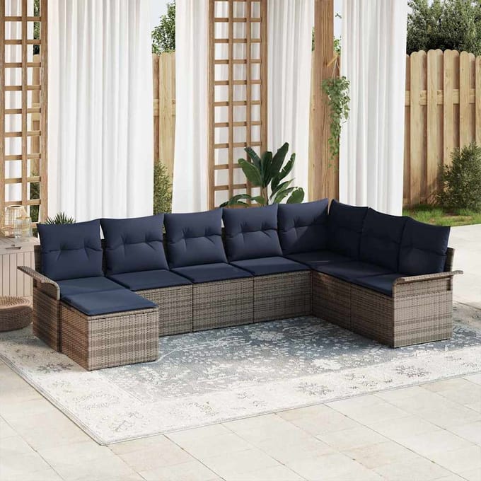 vidaXL - Tuinbank - Set - 8 - st - Lichtgrijs - Poly - rattan