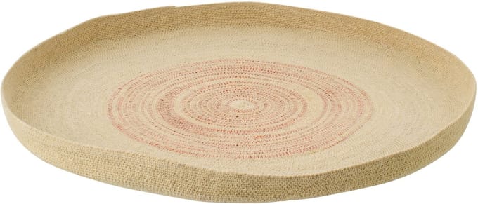 J-Line wanddecoratie Dienblad Rond Gestreept - zeegras - naturel/oranje - small