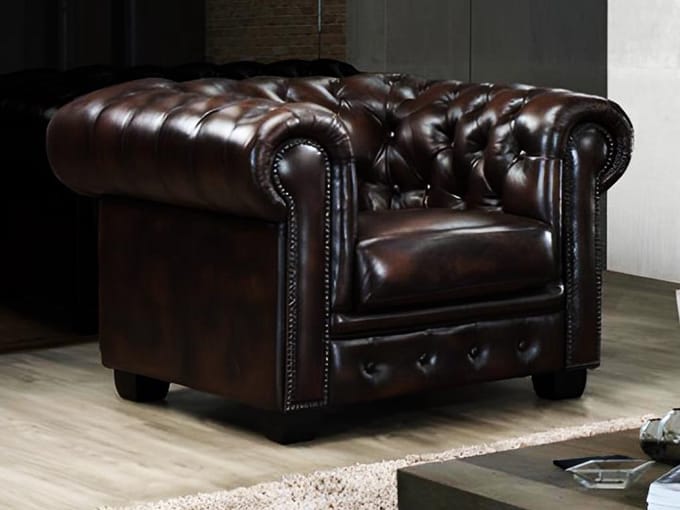 Vente-unique Fauteuil chesterfield BRENTON 100% buffelleer - bruin tinten