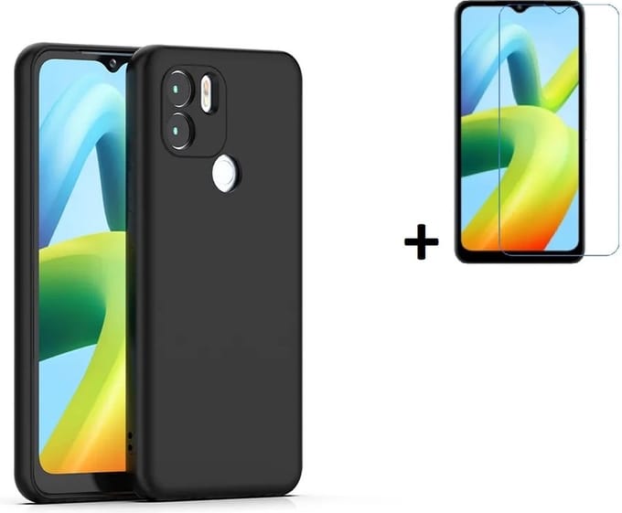 Geschikt voor Xiaomi Redmi A1+/ Redmi A2+/ Poco C50 Hoesje - Siliconen - Redmi A1 Plus/ A2 Plus/ Poco C50 Screenprotector - Hoesje Zwart Case + Screenprotector