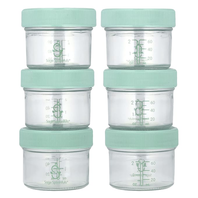 Cuillères à soupe de sauge, contenants en verre pour aliments pour bébés, paquet de 6, 4 oz chacun white