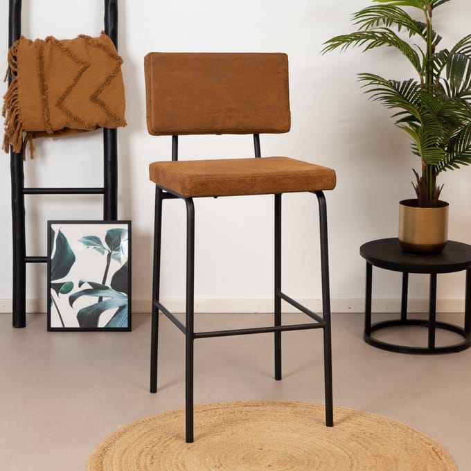 Bronx71® Industriële barkruk Espen cognac eco-leer 64-77 cm - barstoel