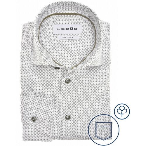 Ledûb Overhemd Allover Dot Check Pattern Pure Cotton Midden Groen / male