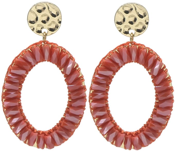 Oorbellen facetglas - oranje - 5x3 cm