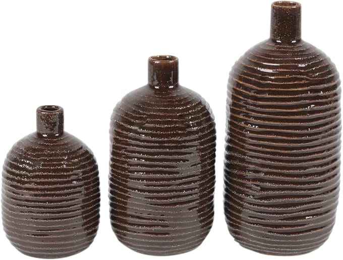 Rasteli - Vaas - keramiek - bruin - D9 x H13 cm - 3 stuks