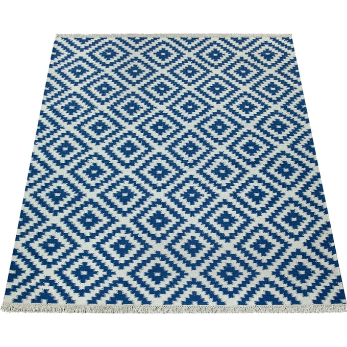 Wollen tapijt Kenolia blauw 60x110 cm
