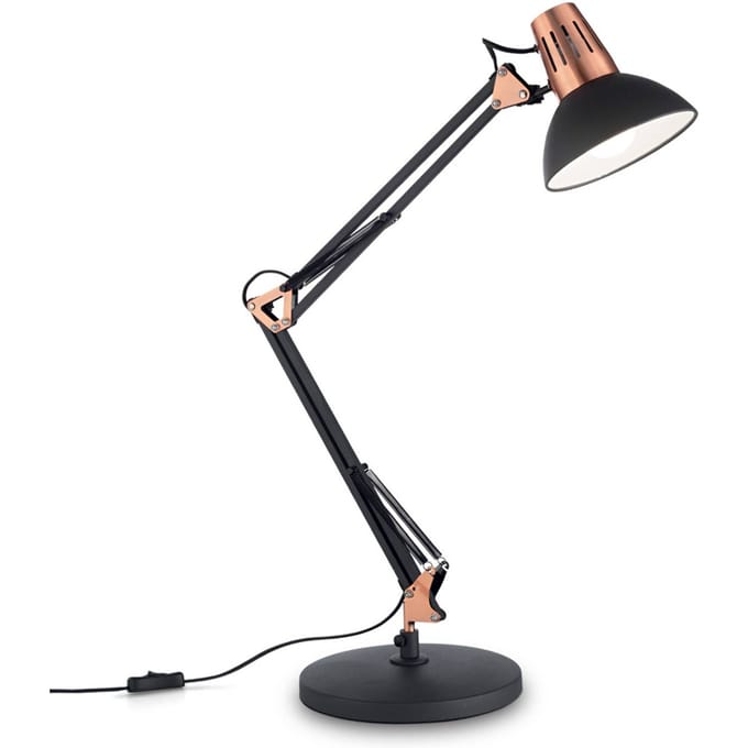 IDEAL LUX Tafellamp Wally met scharnierarm, zwart / koper