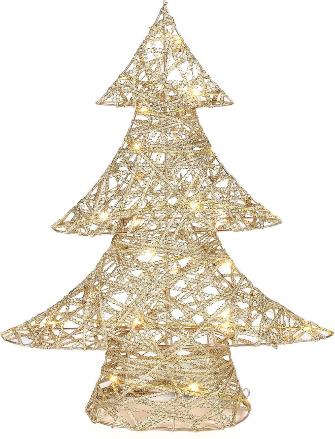 Countryfield decoratie kerstboom - goud - met verlichting - 48 cm