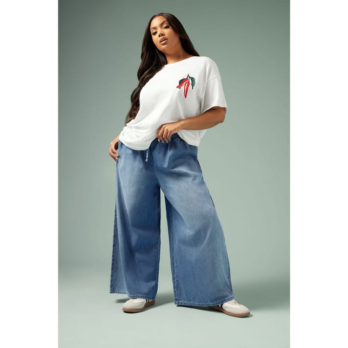 Yours Jeans Met Elastische Tailleband En Super Wijde Pijpen In Blauw Size 46