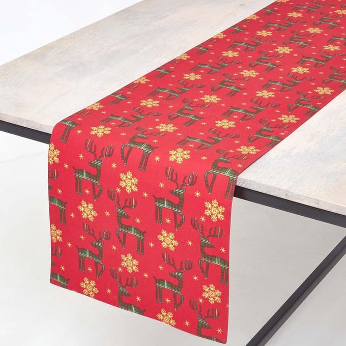 Homescapes Kersttafelloper rendier, rood, 35 x 180 cm