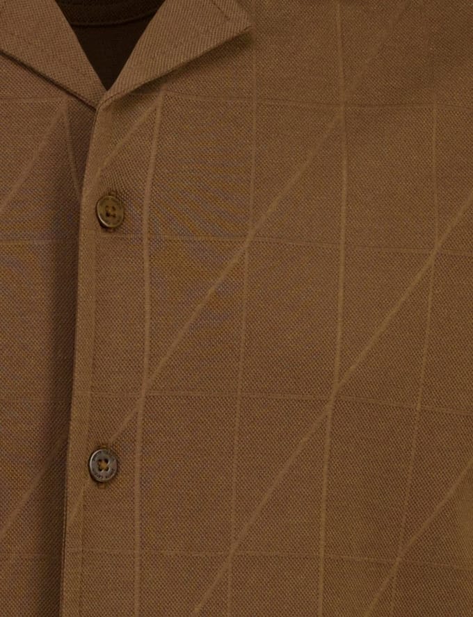 Bruin overhemd Pierre Cardin Atelier korte mouwen structuur