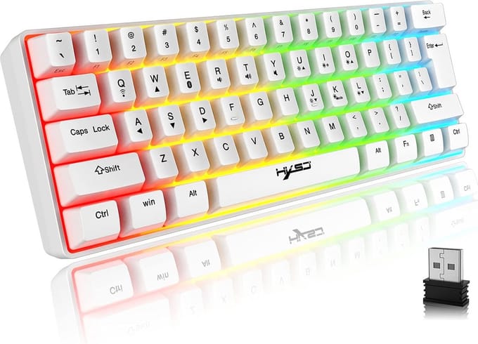 Draadloos 60% Gaming Toetsenbord Bluetooth & 2.4G, Compact, RGB Verlichting, Oplaadbaar