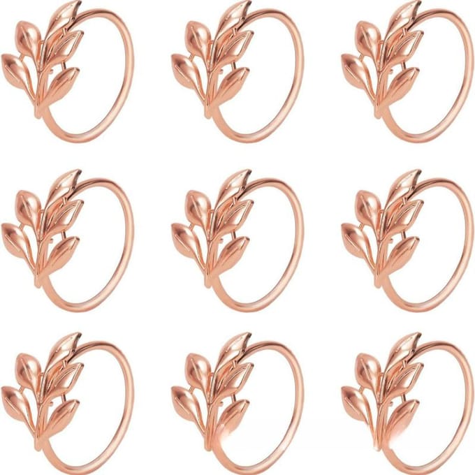 Rond de serviette Feuille d'arbre dorée, Boucle de serviette Hôtel Mariage Feuille de saule Occidental 1PCS rose or