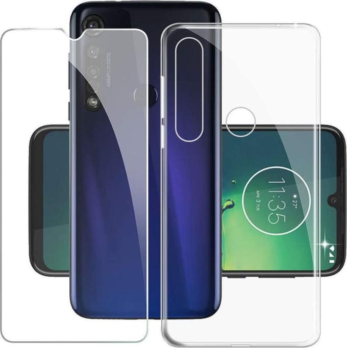 SoftCase Geschikt voor: Motorola G8 Plus Transparant TPU Siliconen + 2X Tempered Glass Screenprotector