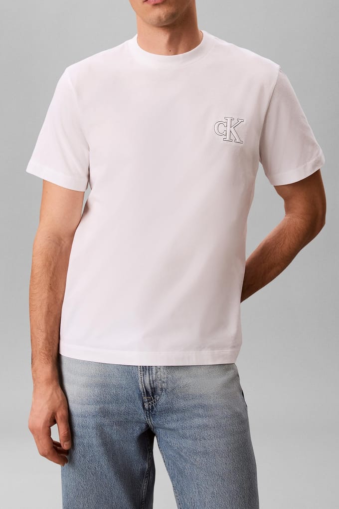 Calvin Klein Ss 30s Jersey Easy Monogram Tee Bright White Taglia: M | Magliette basic Outlet | Uomo | Bianco