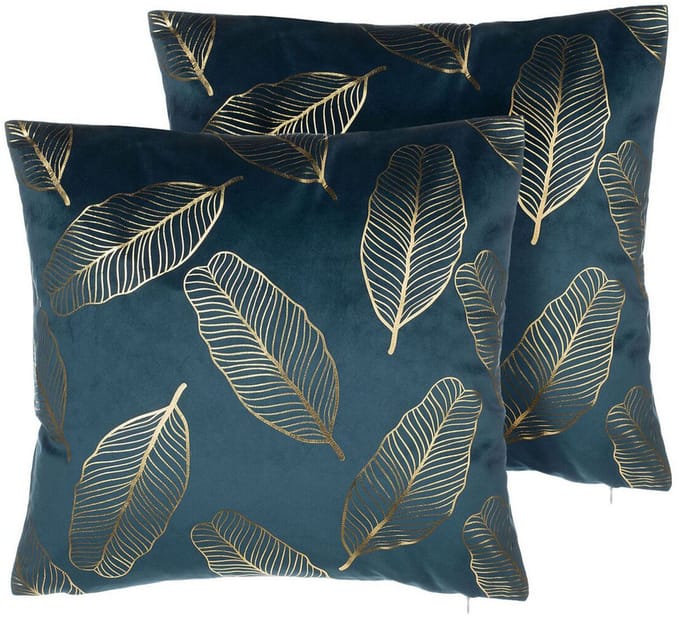 FREESIA - Sierkussen set van 2 - Blauwgroen - 45 x 45 cm - Fluweel