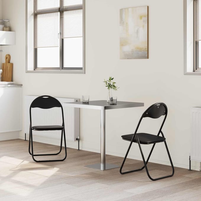 vidaXL - Inklapbare - stoel - 2 - st - Kunstleer - Zwart - 48 - x - 43,5 - x - 81 - cm