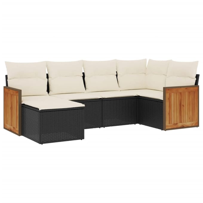vidaXL - 6-delige - Loungeset - met - kussens - poly - rattan - zwart